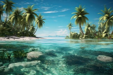 Fototapeta na wymiar Tropical island ocean tree landscape.