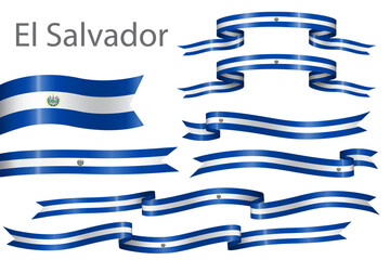 set of flag ribbon with colors of El Salvador for independence day celebration decoration