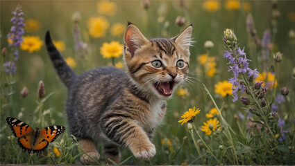 Obraz premium A playful kitten with a toothy smile, Generative Ai