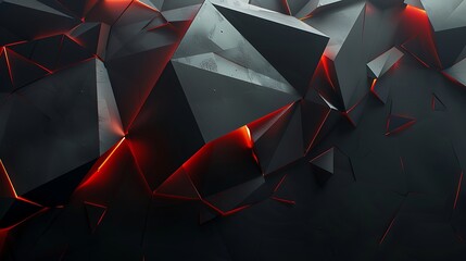 Abstract 3D rendering of a dark geometric surface with glowing red cracks.