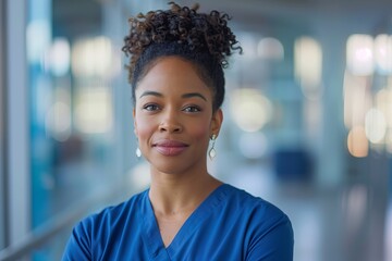 Portrait of a confident, happy, professional female doctor. Shes a friendly African-American