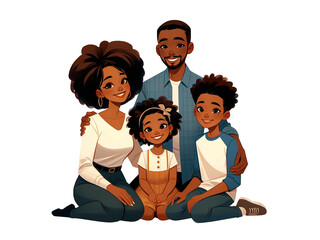 笑顔で寄り添う黒人の４人家族