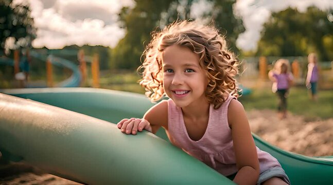 Kind rutscht auf dem Spielplatz