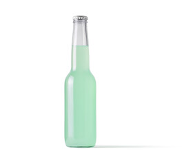 Front view wine bottle, whiskey, cognac, brandy beer bottle isolated on white background, mockup, blank, plain