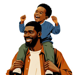 息子を肩車する父、黒人親子