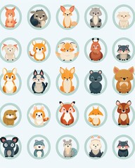 Circleframed animals, seamless pattern, cute line art, repeating vector, EPS, white background ,  seamless pattern drawing