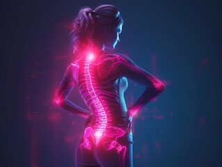 Close up hands touching back pain or lower back pain with Red highlights. fat woman Back ache and feeling her back tired after working. disease of overweight women or office syndrome concept