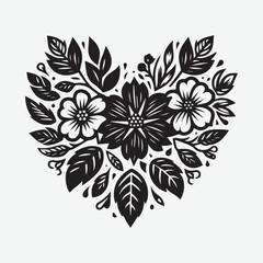 A flowers are in Heart Shape. Line art floral hearts for greeting or love cards, flower heart frame border, vector illustration.