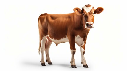 Brown cow isolated on white background with clipping path. Side view.
