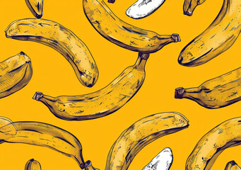 Fresh bunch of bananas with a sliced piece on vibrant yellow background for healthy eating concept