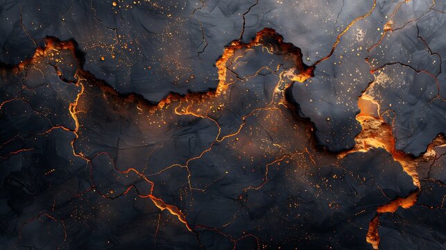 A rustic yet refined design featuring abstract veins of copper running through a dark stone-like background.