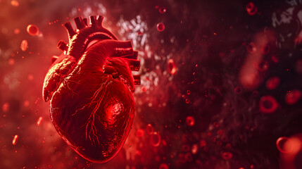 red cells flowing around the human heart 