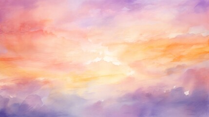Obraz premium This image captures the essence of a warm sunset, depicted in soft watercolor washes blending seamlessly across the canvas