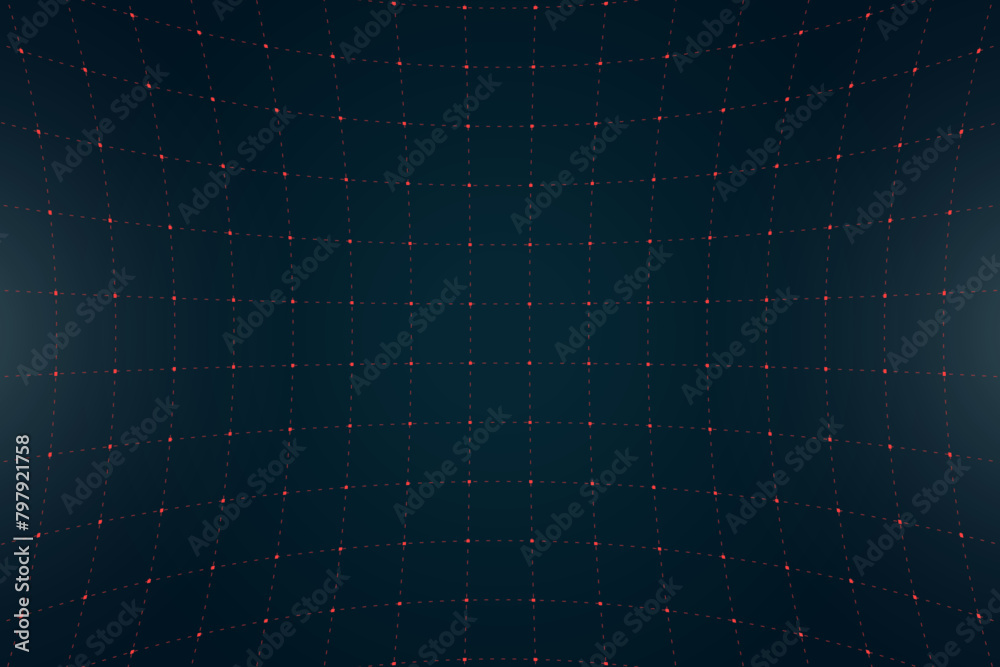 Poster vr hud futuristic interface voluminous square grid. line and dot head up display red pattern. digita