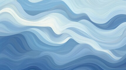 This image displays an artistic interpretation of undulating waves in a modern blue and white design