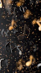 3D black and gold musical notes floating in space