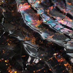 3D black opal surface with gold flecks catching light