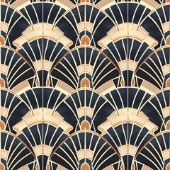 Produce a seamless tile with art deco fan patterns