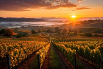 sunrise over a lush vineyard during autumn with harvest dew kissed grapes glistening (2)