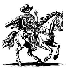 Skeleton Cowboy Black and White cut file tatto Design  Generative AI