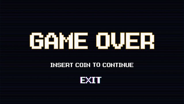 GAME OVER INSERT A COIN TO CONTINUE or exiting the game's main menu. Modern trendy game background with lighting effect. for game assets.