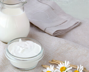 dairy product sour cream yogurt on the table