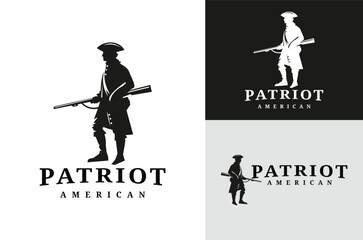 Classic American Patriot Silhouette. Vintage Illustration Design of United States Revolutionary War Soldiers on a black and white background