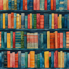 A colorful bookcase filled with books of various sizes and colors