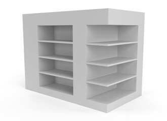 Point Of Sale Display. Supermarket Promotional Display Rack, Empty Product Display. 3D Rendered.