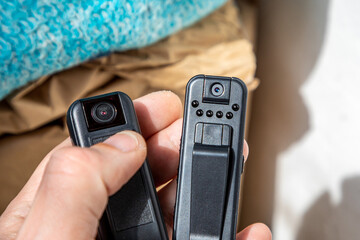 Hidden mini video camera. Action camera for hidden video recording.