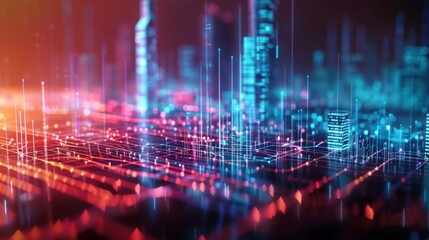 Obraz premium Smart city and abstract line and dot connect with gradient line design , big data connection technology concept. 3d render