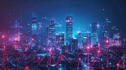 Obraz premium Smart city and communication network concept. 5G. IoT (Internet of Things). Telecommunication.