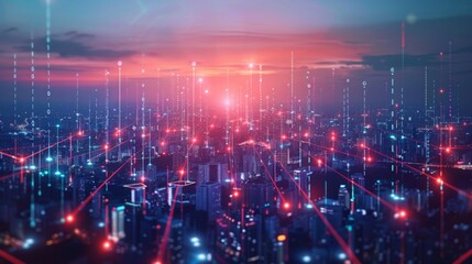 Fototapeta premium Smart city connection dot point connect with line network, technology metaverse concept.Big data connection technology. Telecommunication and communication network concept.