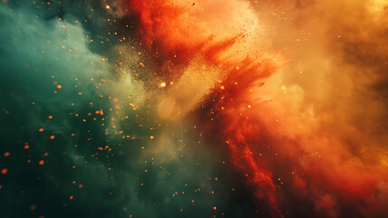 A colorful explosion of fire and smoke with a greenish hue