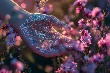 aesthetic close-up of wildflowers at sunset. Beautiful simple AI generated image in 4K, unique.