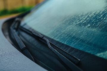 Car wipers with water condensation in the morning - obrazy, fototapety, plakaty