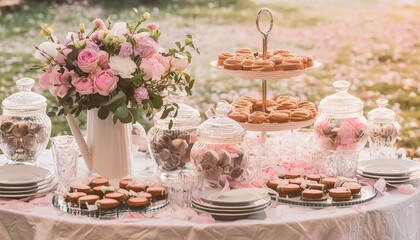 Naklejka premium 桃色のスイーツパーティー
