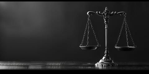 Law legal system gold scales of justice on black background
