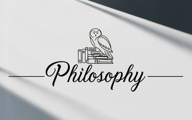 Illustration of the word philosophy with an owl sitting on books