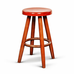 Wooden stool with a round seat and four legs isolated on a white background
