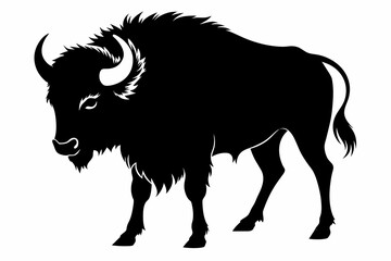 black bison silhouette vector illustration on white background