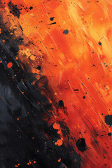 An energetic abstract painting using vector splatters and drips in a palette of fiery oranges and reds,