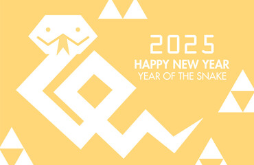 Happy lunar new year 2025 vector card with funny geometrical zodiac snake. Chinese new year of the snake greeting card.