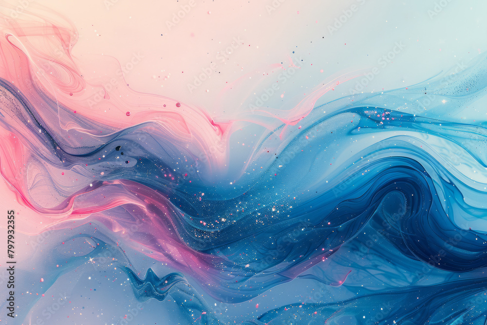 Aufkleber A whimsical abstract piece with curving vector strokes and splatters in soft pinks and blues, creating a dreamy atmosphere,