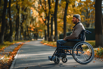 Obraz premium Autumn stroll in a wheelchair