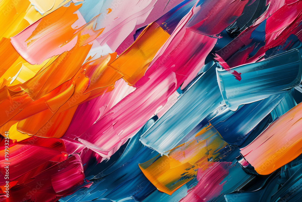 Poster a chaotic abstract painting with overlapping vector strokes in multiple colors, creating a sense of 