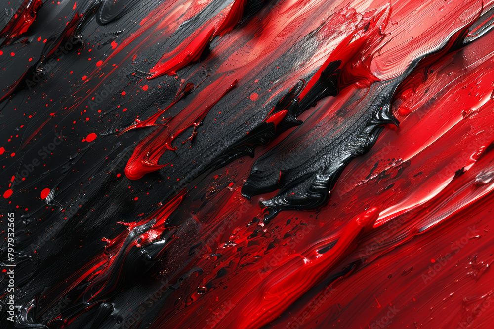 Leinwandbilder an intense abstract piece with bold vector strokes slashing across the canvas in red and black,