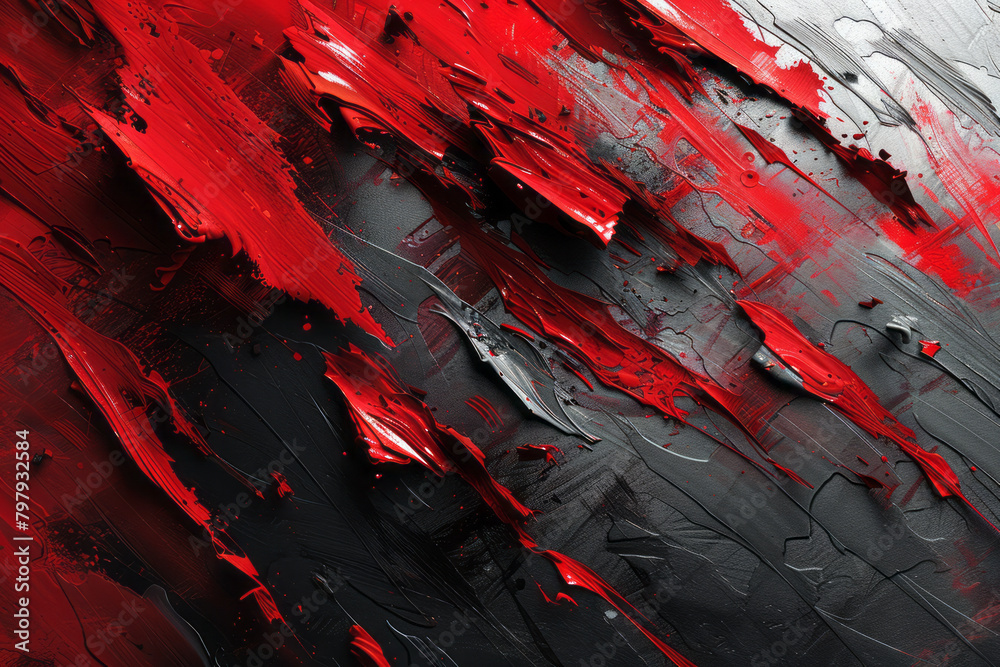Leinwandbilder an intense abstract piece with bold vector strokes slashing across the canvas in red and black,