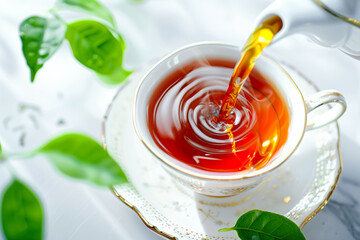 Elegant tea pour with fresh leaves