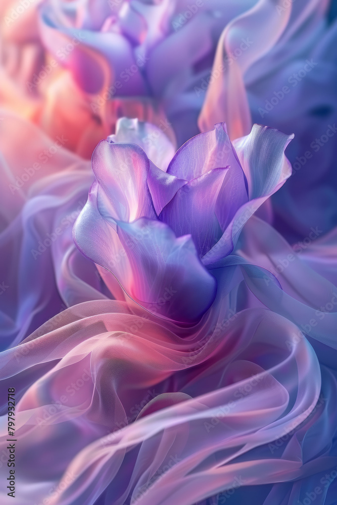 Fototapete a serene abstract composition using soft, undulating vector lines in a gradient from purple to blue,